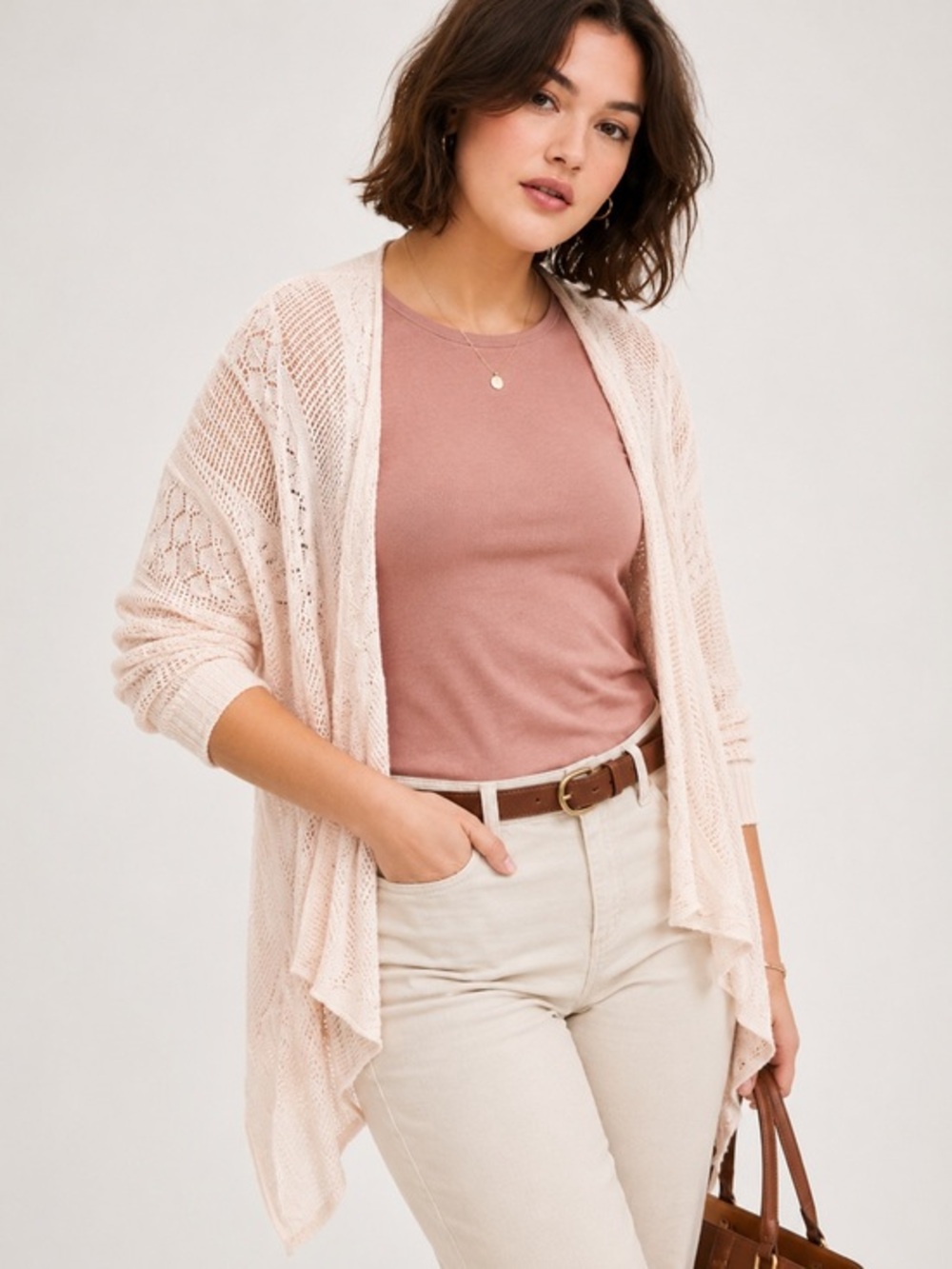 2/$25 SALE TORRID 1 Plus Size Slub Cardigan Drape Front Sweater Baby Pink Open